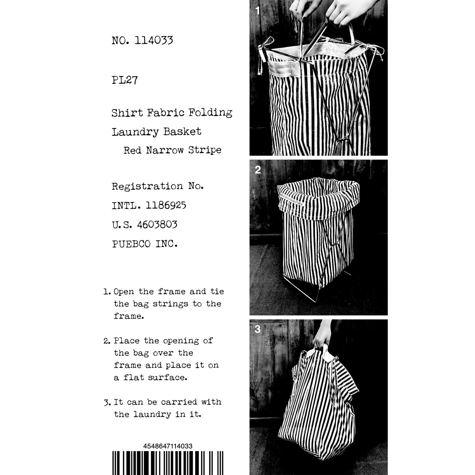SHIRT FABRIC FOLDING LAUNDRY BASKET / Red Narrow Stripe – PUEBCO