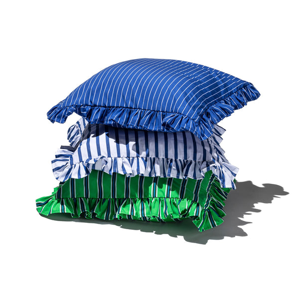 SHIRT FABRIC RUFFLE CUSHION COVER / White Stripe