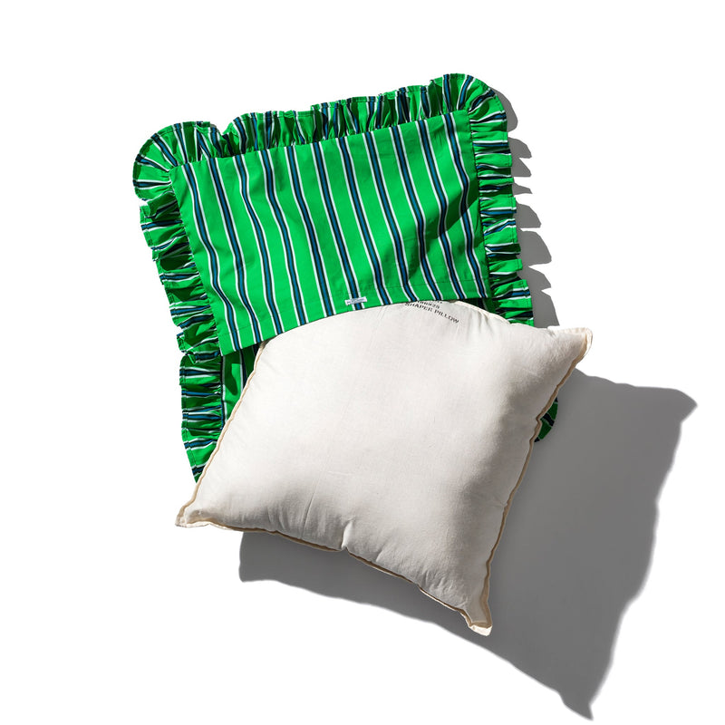 SHIRT FABRIC RUFFLE CUSHION COVER / Blue Stripe