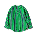 COTTON STRIPE SHIRT / V NECK