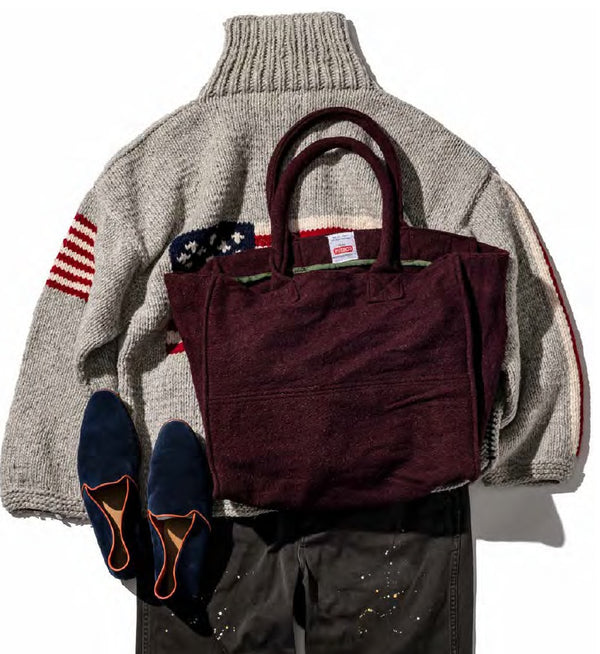 VINTAGE WOOL GARMENTS FABRIC BAG / BURGUNDY - LIM.ED.