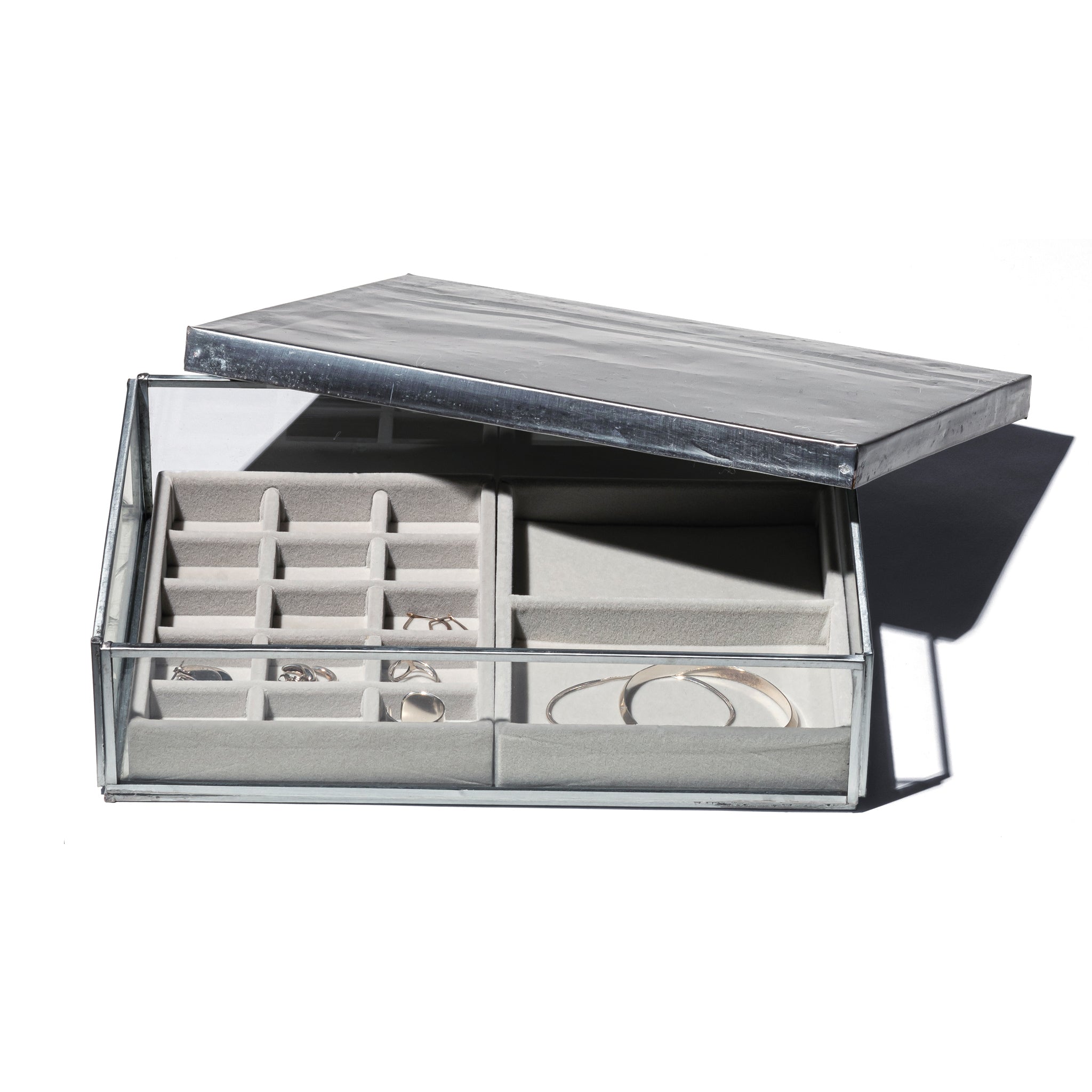 GLASS BOX WITH RECYCLE STEEL LID / Jewelry Double