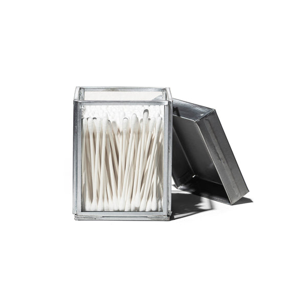 GLASS BOX WITH RECYCLE STEEL LID / Cotton Swab