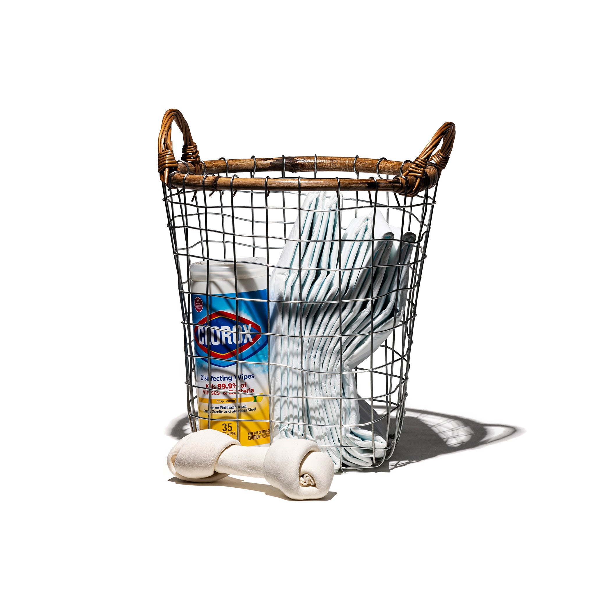 RATTAN TOP WIRE BASKET / Medium
