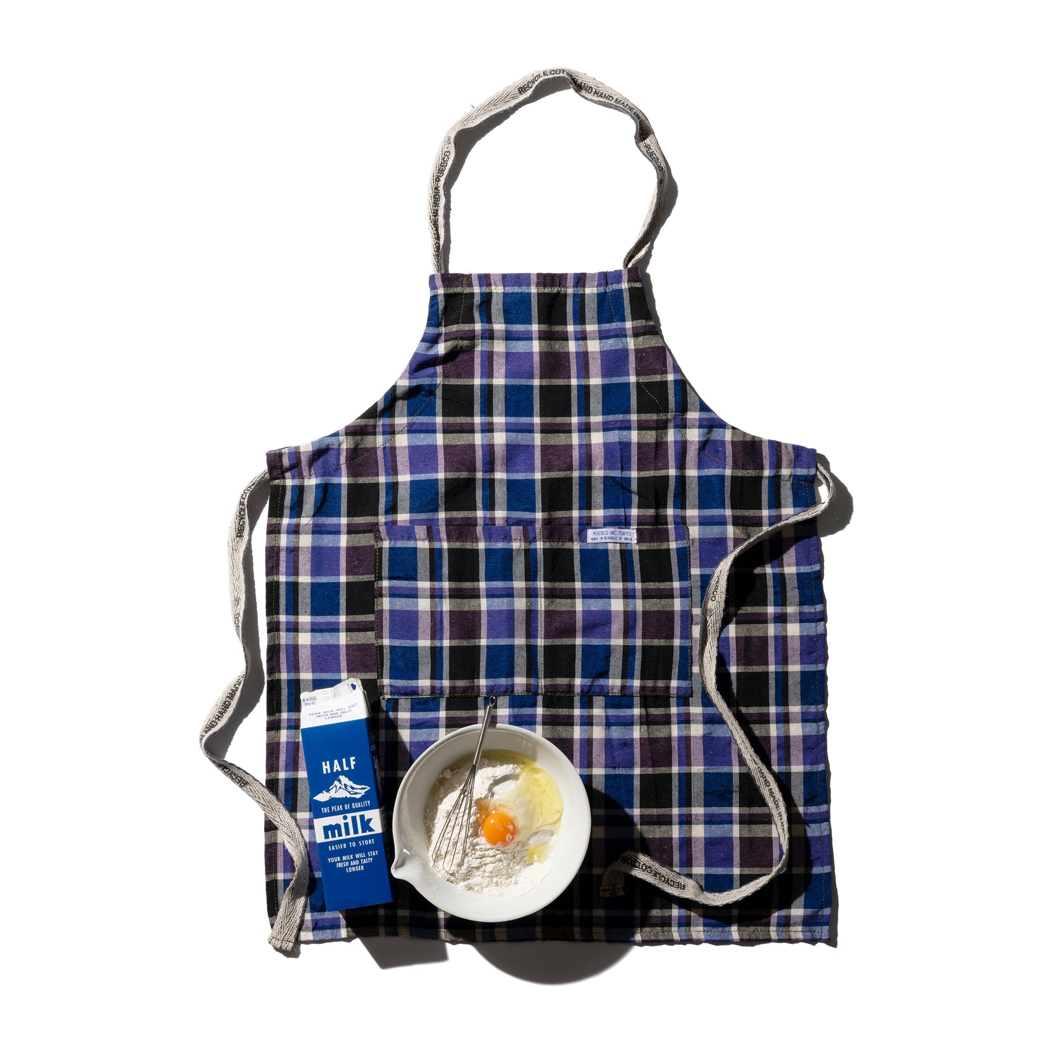 RECYCLE COTTON CHECK APRON / Blue